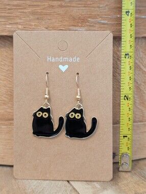 Cat Enamel Metal Earrings NEW